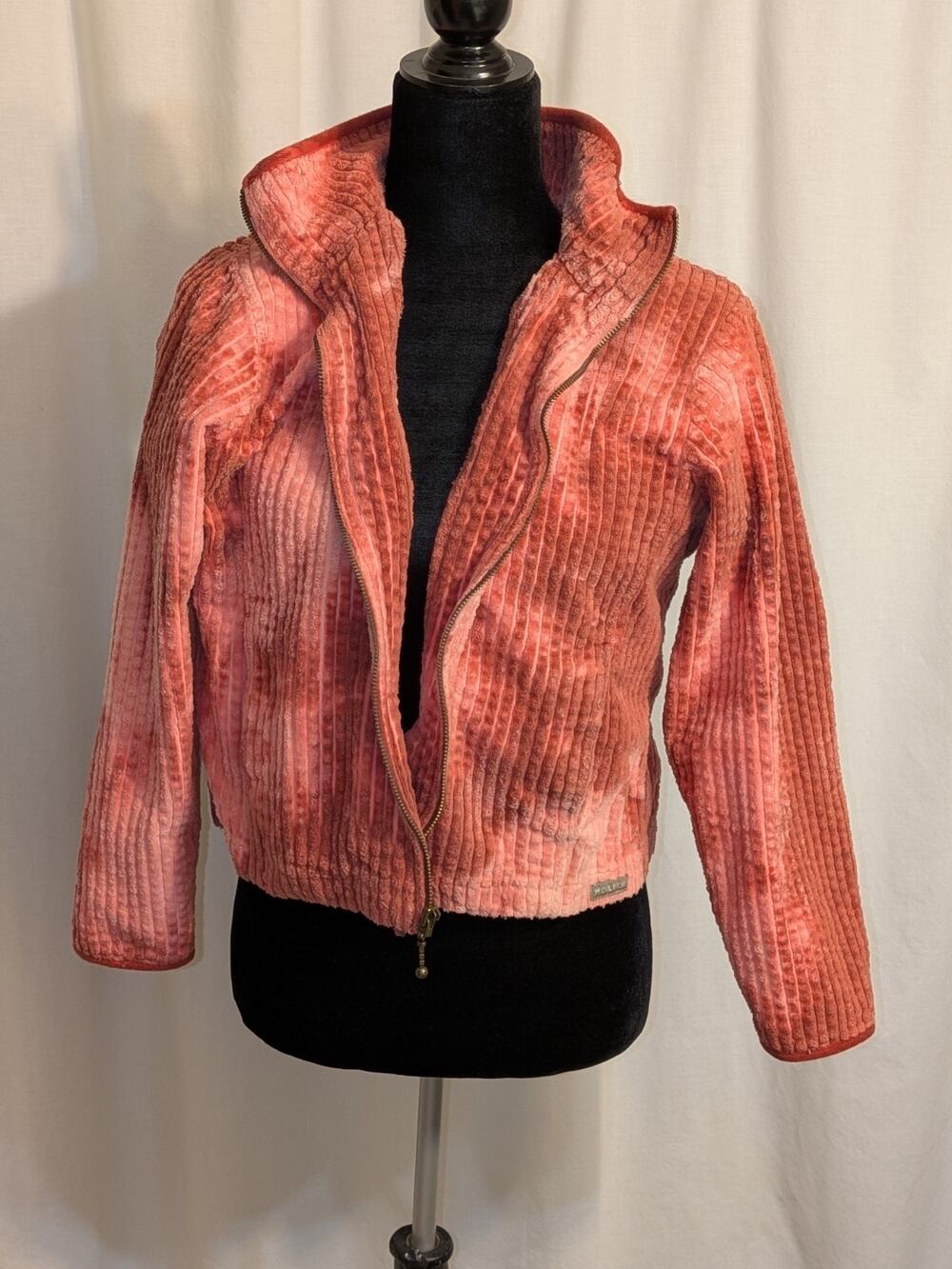 VTG 90s Upcycled Bleached Red Woolrich Corduroy Crop Zip Jacket Sz Petite M